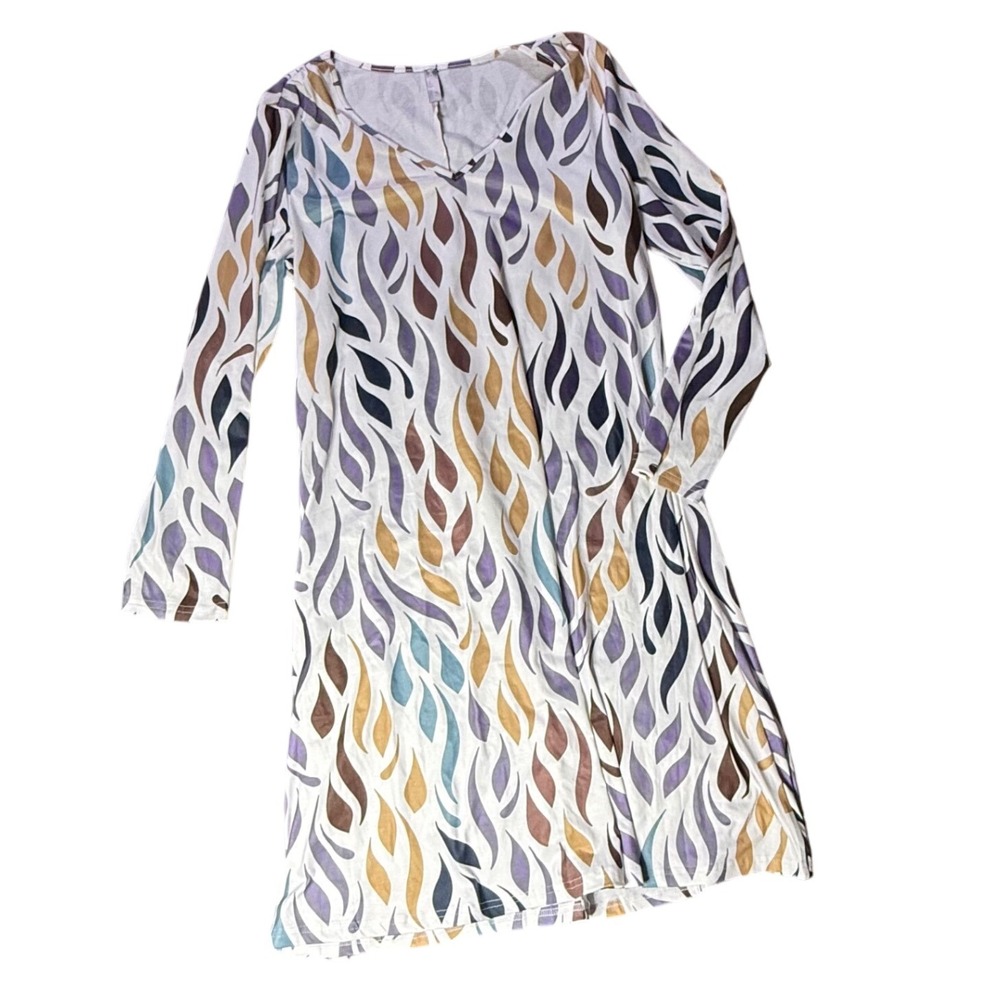 Noracora XL Dress Multicolor Abstract Print V Neck Long Sleeve Casual‎